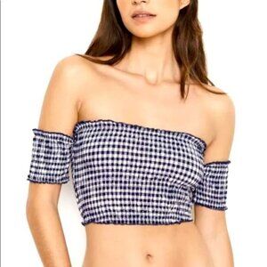 VS Victoria's Secret Sexy shirt Off-shoulder Bra Top gingham pinup smocked